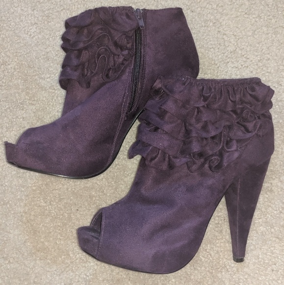 purple suede high heels